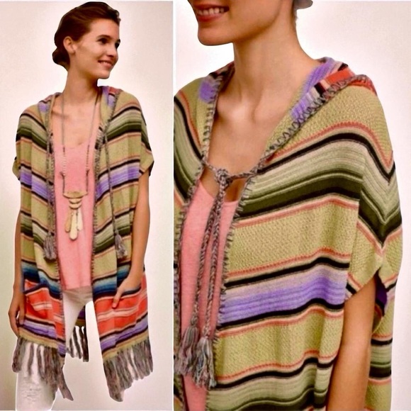Anthropologie Moth Calexico Hooded Striped Poncho Sz XS - Picture 1 of 15